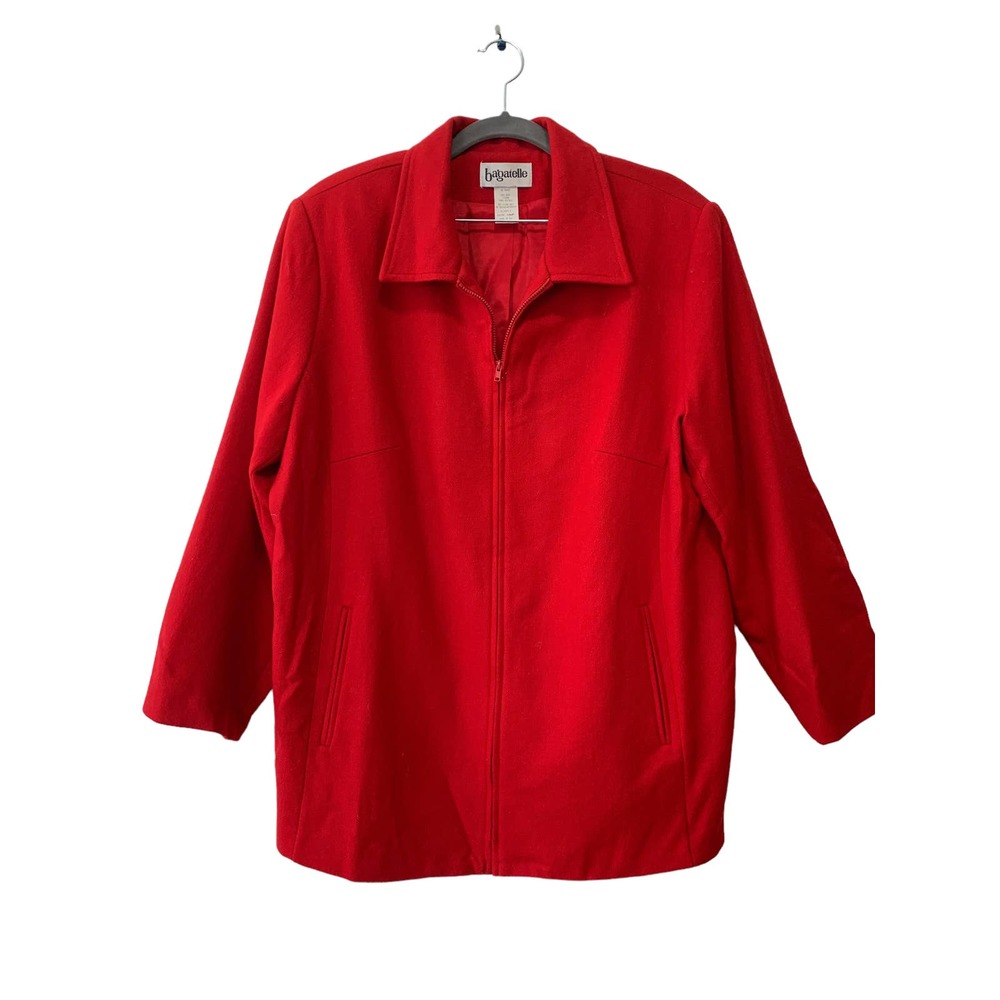 Bagatelle Women's Plus Size Zipper Down Red Wool Long Sleeves Fully Lined 18WP